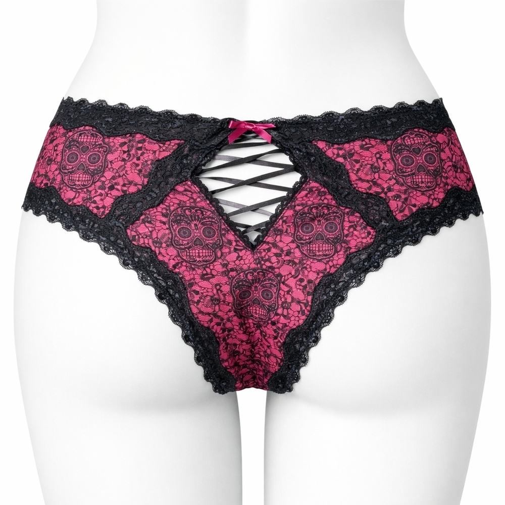 Torrid Satin Cheekster Burgendy & Black Skull Lace Trim Panties New with Tags - Picture 2 of 11